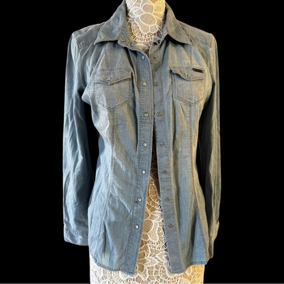 Guess Blue Denim Button-Up Shirt - Picture 6 of 16
